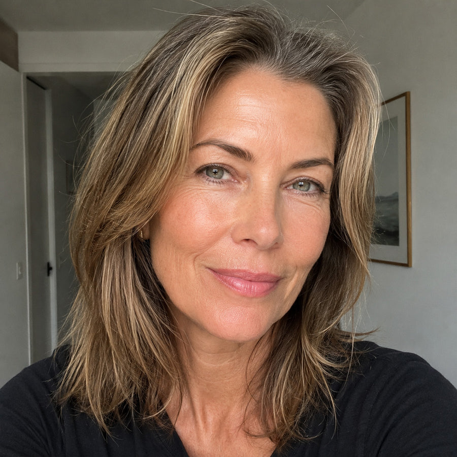 Woman applying serum, fresh calm skin